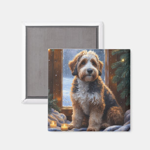 bernedoodle With Christmas Lights Holiday Magnet