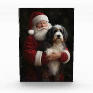 Bernedoodle with Santa Claus Festive Christmas Acrylic Award