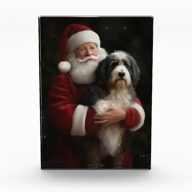 Bernedoodle with Santa Claus Festive Christmas  Acrylic Award (Front)