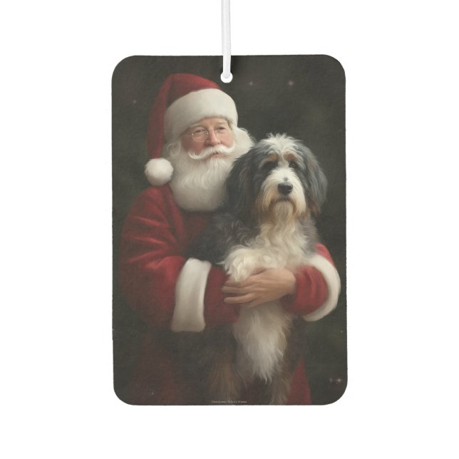 Bernedoodle with Santa Claus Festive Christmas  Air Freshener (Front)