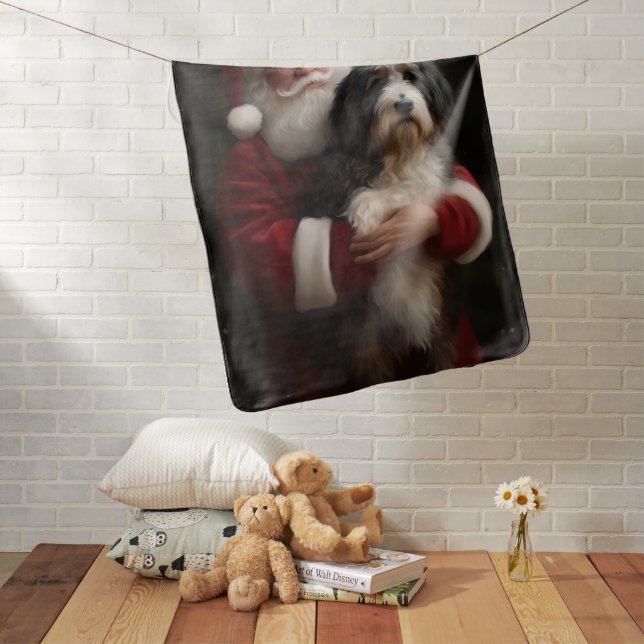 Bernedoodle with Santa Claus Festive Christmas  Baby Blanket (In Situ)