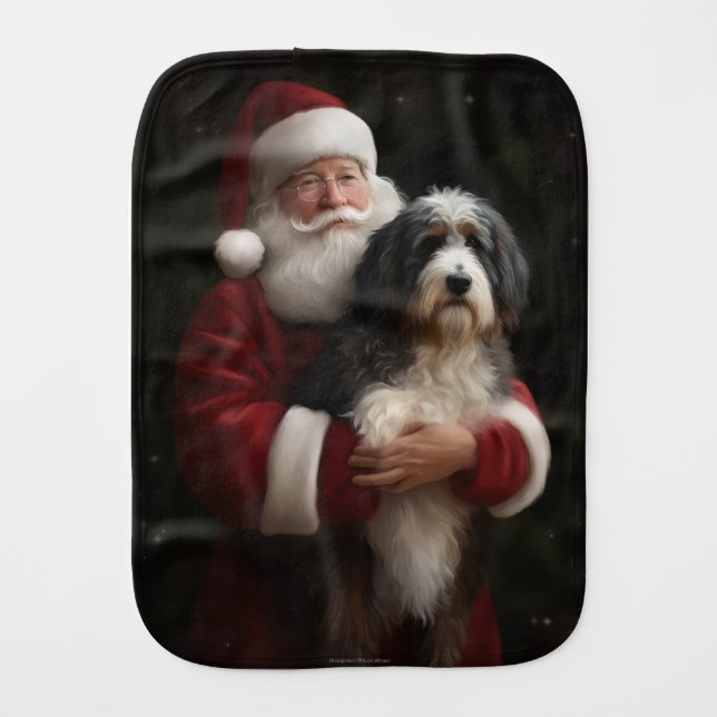 Bernedoodle with Santa Claus Festive Christmas  Baby Burp Cloth (Front)