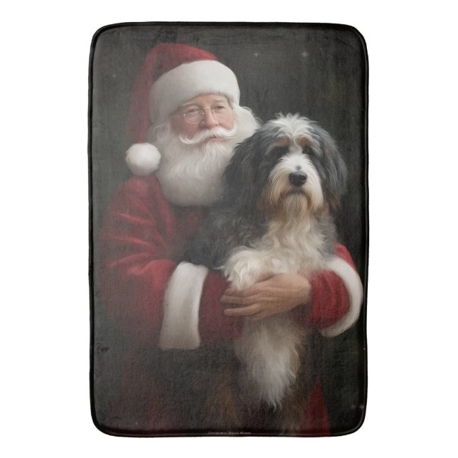Bernedoodle with Santa Claus Festive Christmas  Bath Mat (Front Vertical)