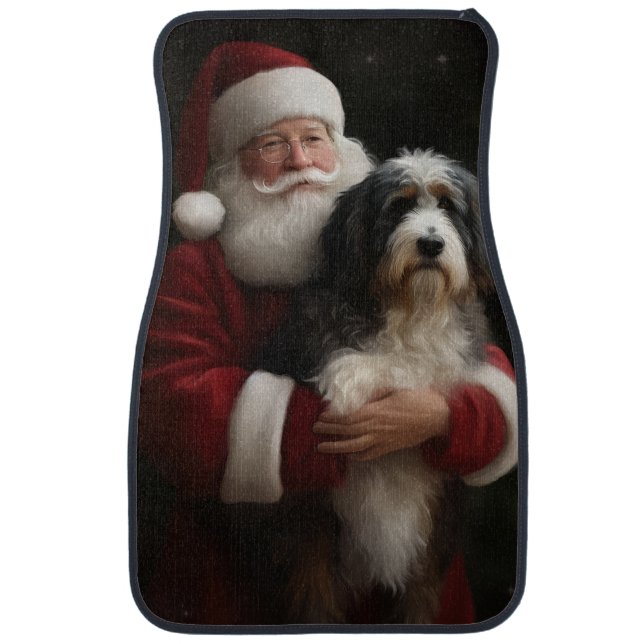 Bernedoodle with Santa Claus Festive Christmas  Car Floor Mat (Front)