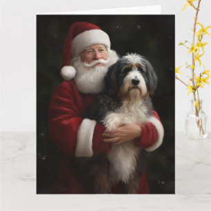 Bernedoodle with Santa Claus Festive Christmas  Card