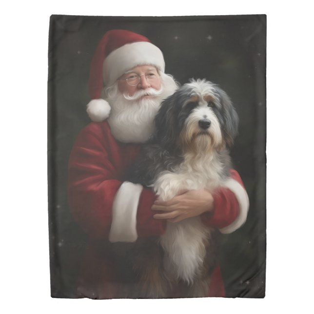 Bernedoodle with Santa Claus Festive Christmas  Duvet Cover (Front)