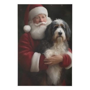 Bernedoodle with Santa Claus Festive Christmas Faux Canvas Print