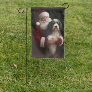 Bernedoodle with Santa Claus Festive Christmas Garden Flag