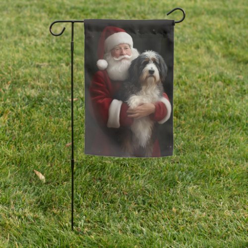 Bernedoodle with Santa Claus Festive Christmas  Garden Flag