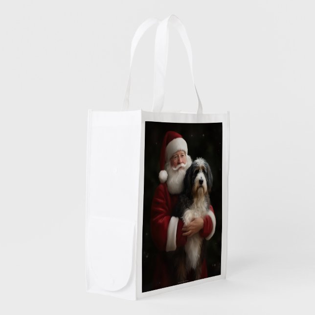 Bernedoodle with Santa Claus Festive Christmas  Grocery Bag (Front Side)