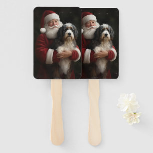 Bernedoodle with Santa Claus Festive Christmas  Hand Fan