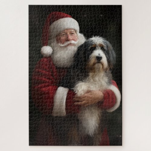 Bernedoodle with Santa Claus Festive Christmas  Jigsaw Puzzle