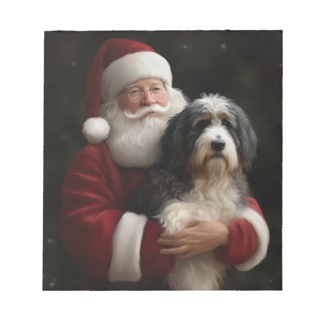Bernedoodle with Santa Claus Festive Christmas  Notepad (Front)