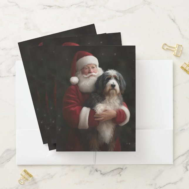 Bernedoodle with Santa Claus Festive Christmas  Pocket Folder (In Situ)