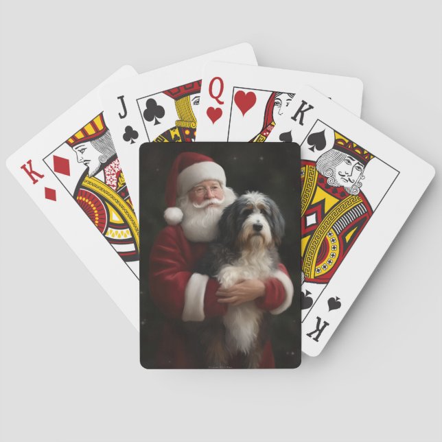 Bernedoodle with Santa Claus Festive Christmas  Poker Cards (Back)