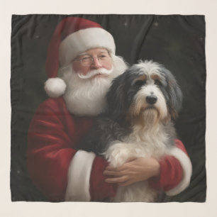 Bernedoodle with Santa Claus Festive Christmas  Scarf