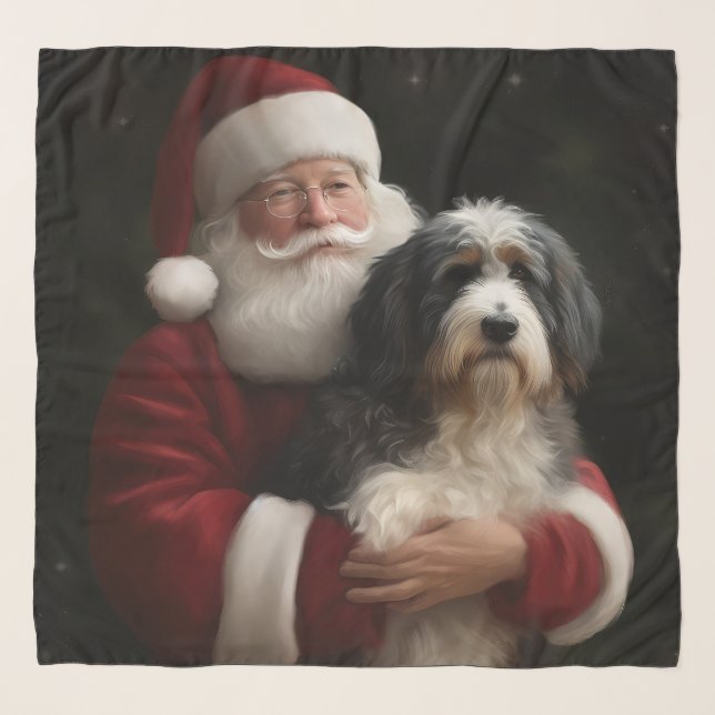 Bernedoodle with Santa Claus Festive Christmas  Scarf (Front)