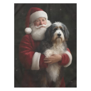 Bernedoodle with Santa Claus Festive Christmas Tablecloth