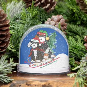 Bernedoodles Christmas Sled Bringing Home Tree Snow Globe