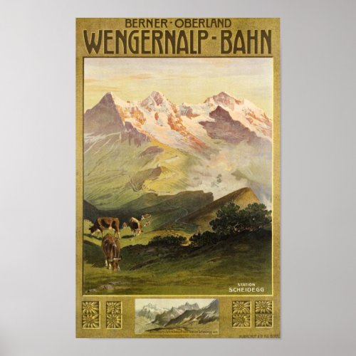 Berner Bernese Oberland Switzerland Vintage Travel Poster