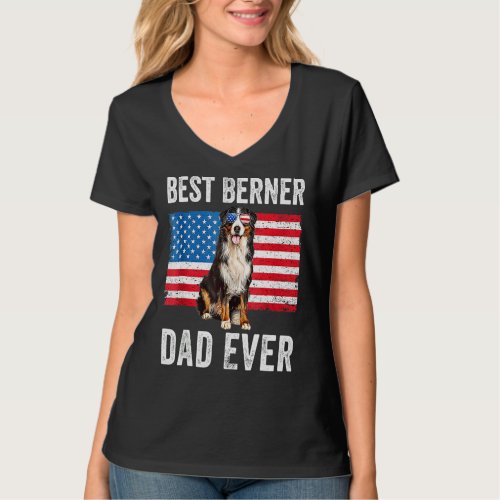 Berner Dad American Flag Dog  Owner Bernese Mounta T_Shirt