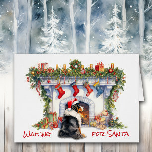 Berner Dog Wait for Santa Christmas Fireplace Cards