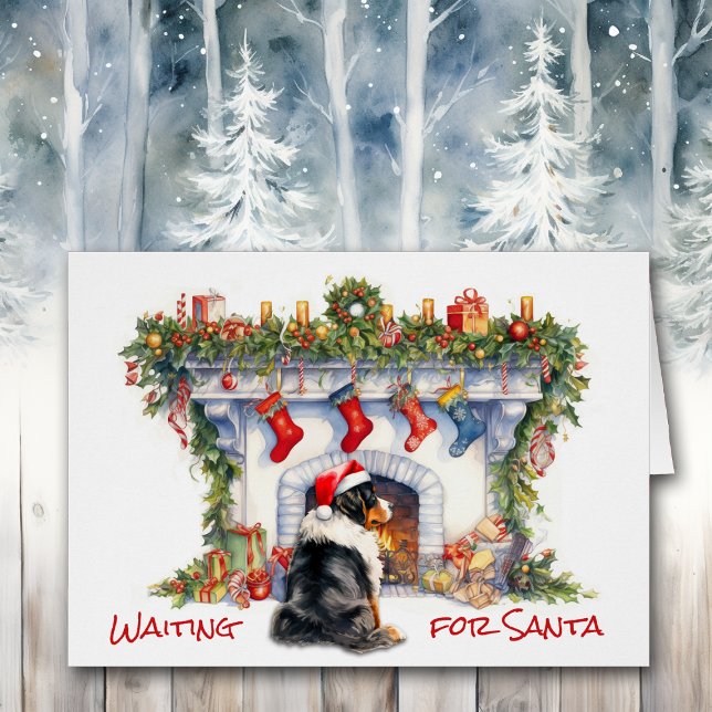 Berner Dog Wait for Santa Christmas Fireplace Cards (Creator Uploaded)