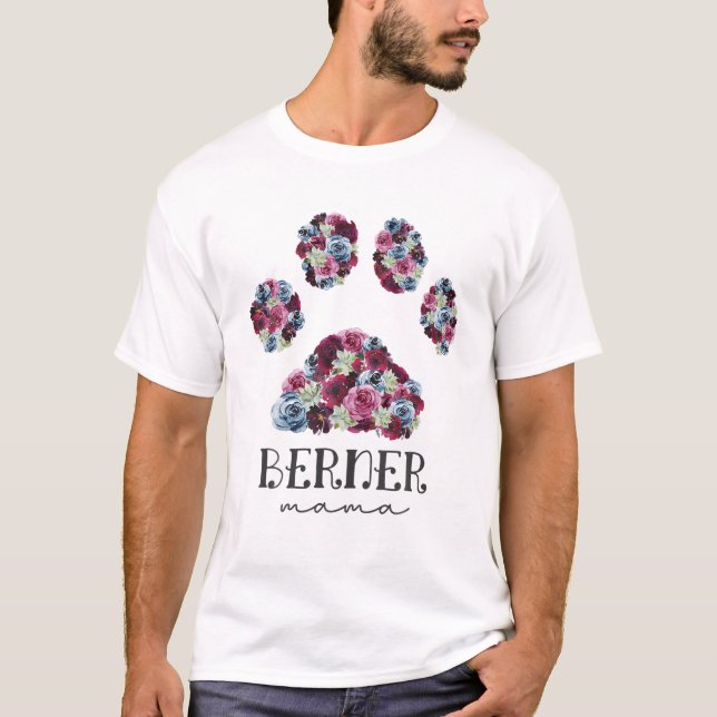 Berner Mama Floral Paw Bernese Mountain Dog Mom T-Shirt (Front)