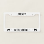 Bernermobile Bernese Mountain Dogs Custom License Plate Frame<br><div class="desc">Bernermobile License Plate Frame, a fun auto accessory for the vehicle shared by you and your Bernese Mountain Dog! This cute license plate cover can be personalized with your own text. White with black dog silhouettes. Visit Jenn's Doodle World for more cool custom auto accessories for lovers of all dog...</div>