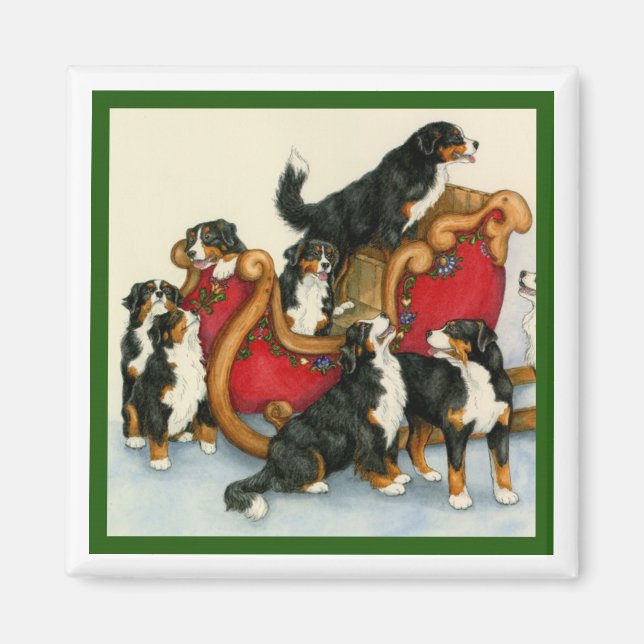 Berners in Sleigh Magnet (Front)