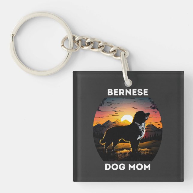 Bernese and the Rising Sun For Bernese Dog Mom Keychain (Front)
