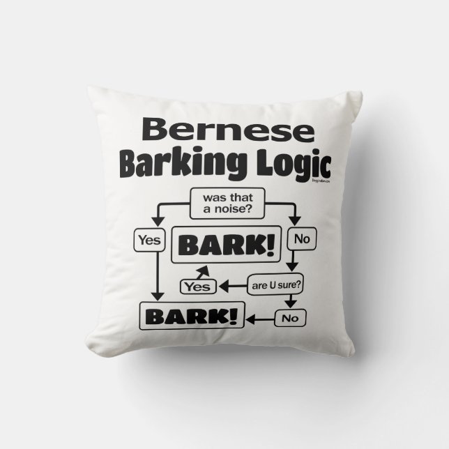 Bernese Barking Logic Throw Pillow (Front)