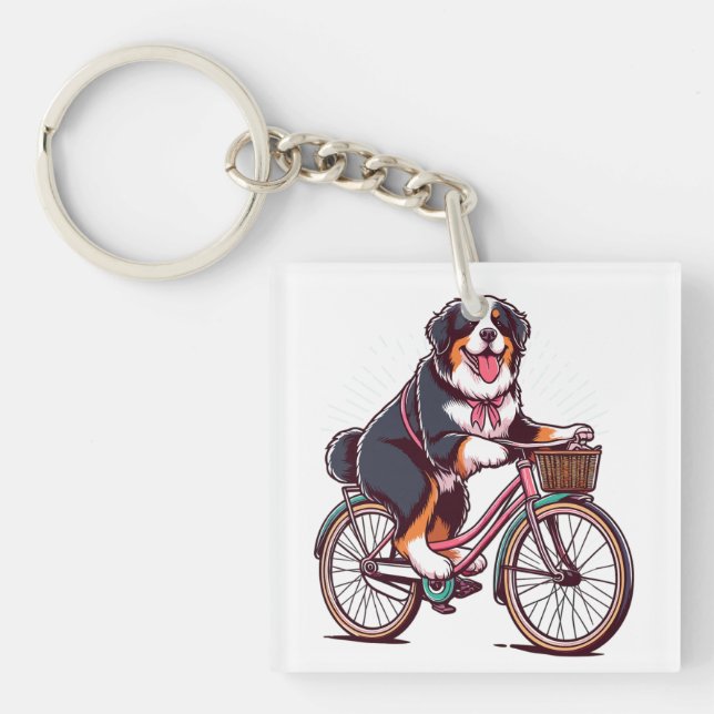 Bernese Dog Biker, Bernese cruiser bike adventure Keychain (Front)