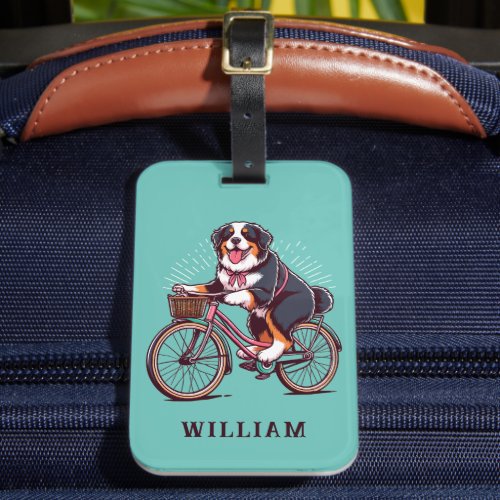 Bernese Dog Biker Bike adventure Customized Name Luggage Tag