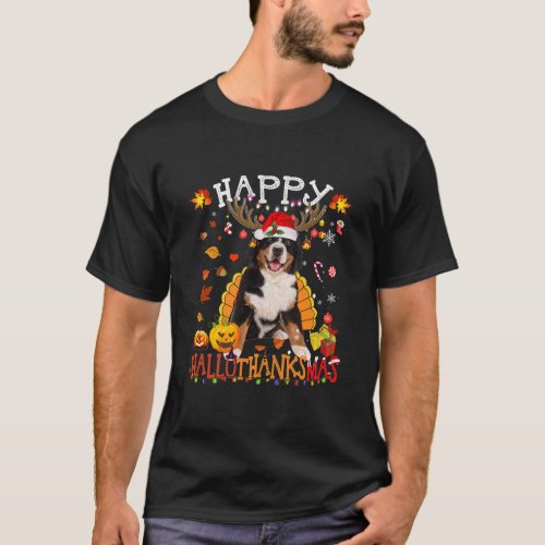 Bernese Dog Happy Hallothanksmas Halloween T_Shirt