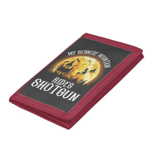 Bernese Dog Rides Shotgun, Halloween Spooky Dog Tri-fold Wallet