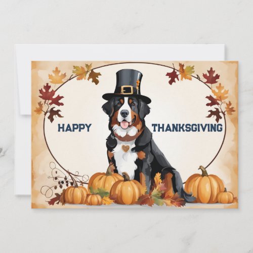 Bernese Dog With Pilgrim Hat Happy Thanksgiving Holiday Card