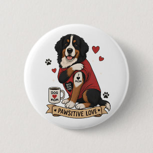 Bernese Dog with Tattoo Illustration I Heart Mom Button