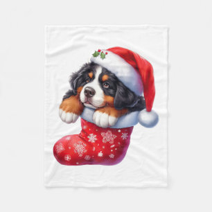 Bernese In Sock Christmas Santa Hat Xmas Dog Lover Fleece Blanket