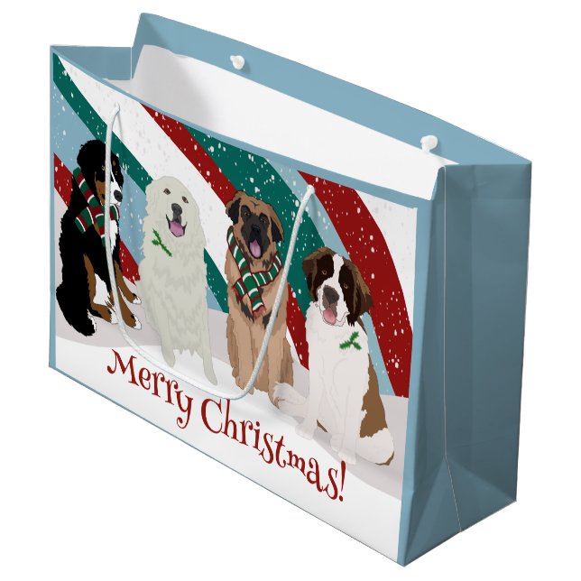 Bernese Leonberger Great Pyrenees Christmas Large Gift Bag (Front Angled)