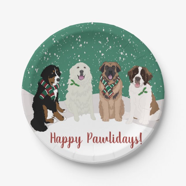 Bernese Leonberger Pyrenees St Bernard Christmas   Paper Plates (Front)