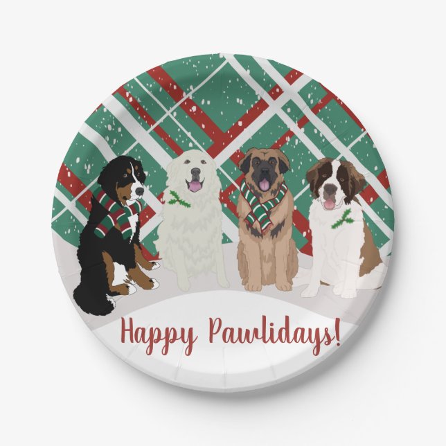 Bernese Leonberger Pyrenees St Bernard Christmas  Paper Plates (Front)