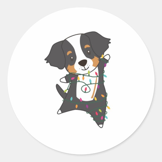 Bernese Merry Christmas Happy Christmas Dogs Classic Round Sticker (Front)