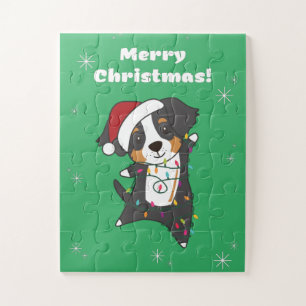 Bernese Merry Christmas Happy Christmas Dogs Jigsa Jigsaw Puzzle