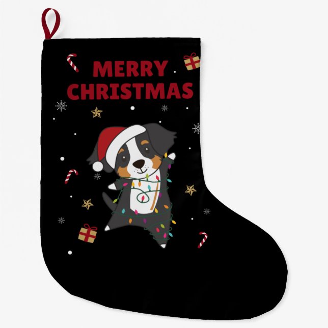 Bernese Merry Christmas Happy Christmas Dogs Large Stocking (Front)