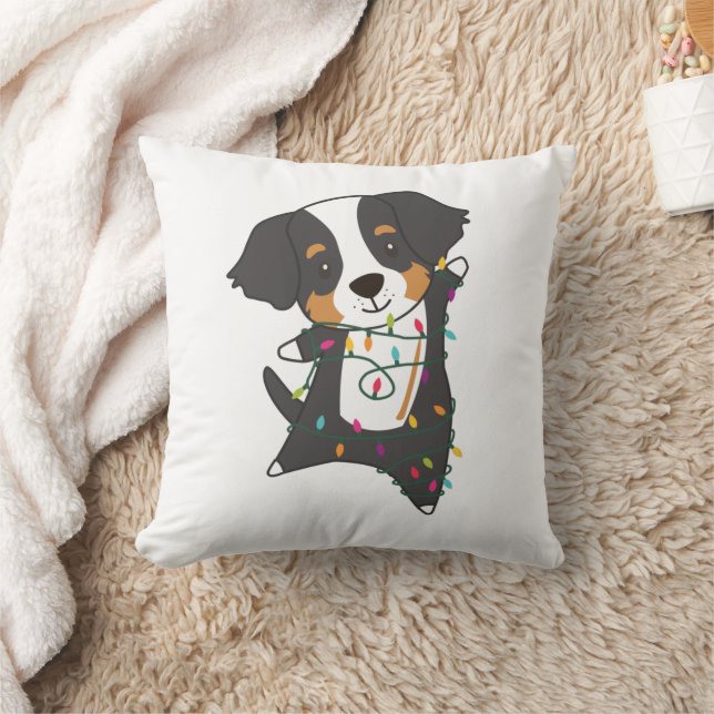 Bernese Merry Christmas Happy Christmas Dogs Throw Pillow (Blanket)