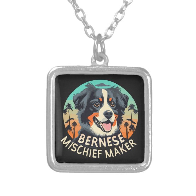 Bernese Mischief Maker - Funny Mountain Dog Silver Plated Necklace (Front)