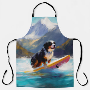 Bernese Mountain Beach Surfing Painting Apron