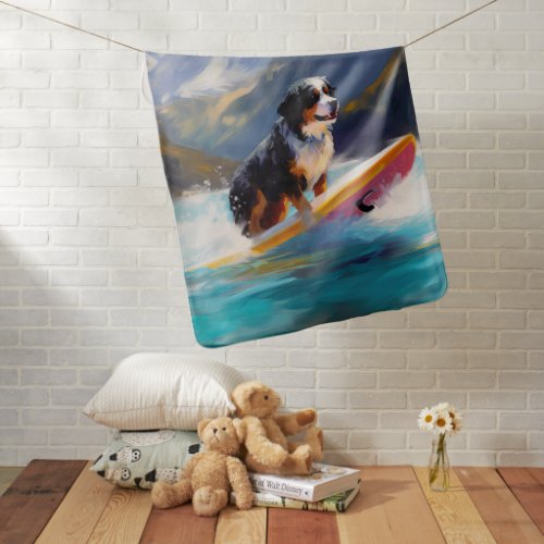 Bernese Mountain Beach Surfing Painting Baby Blanket