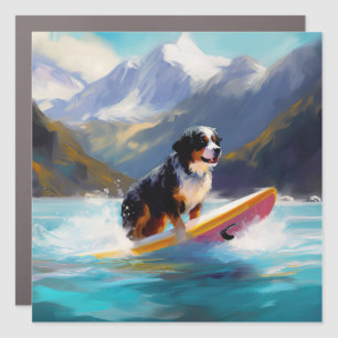 Bernese Mountain Beach Surfing Painting Car Magnet